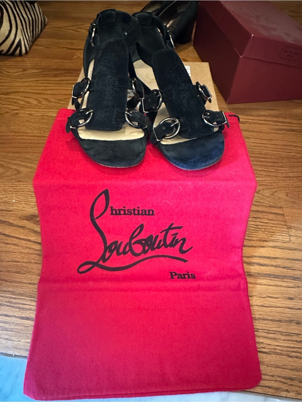 Christian Louboutin Black Suede Triple Buckle Sandals - Picture 8 of 8